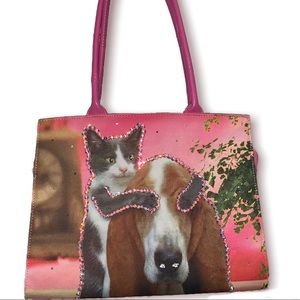 Bedazzled Cat and Dog Pink Purse